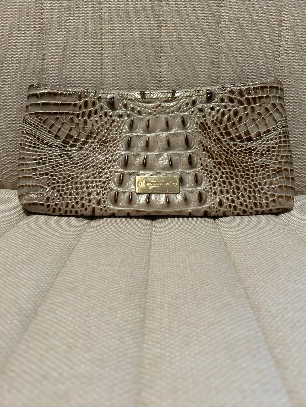 Brahmin Taupe Croc-Embossed Leather Wristlet Clutch - Picture 2 of 4